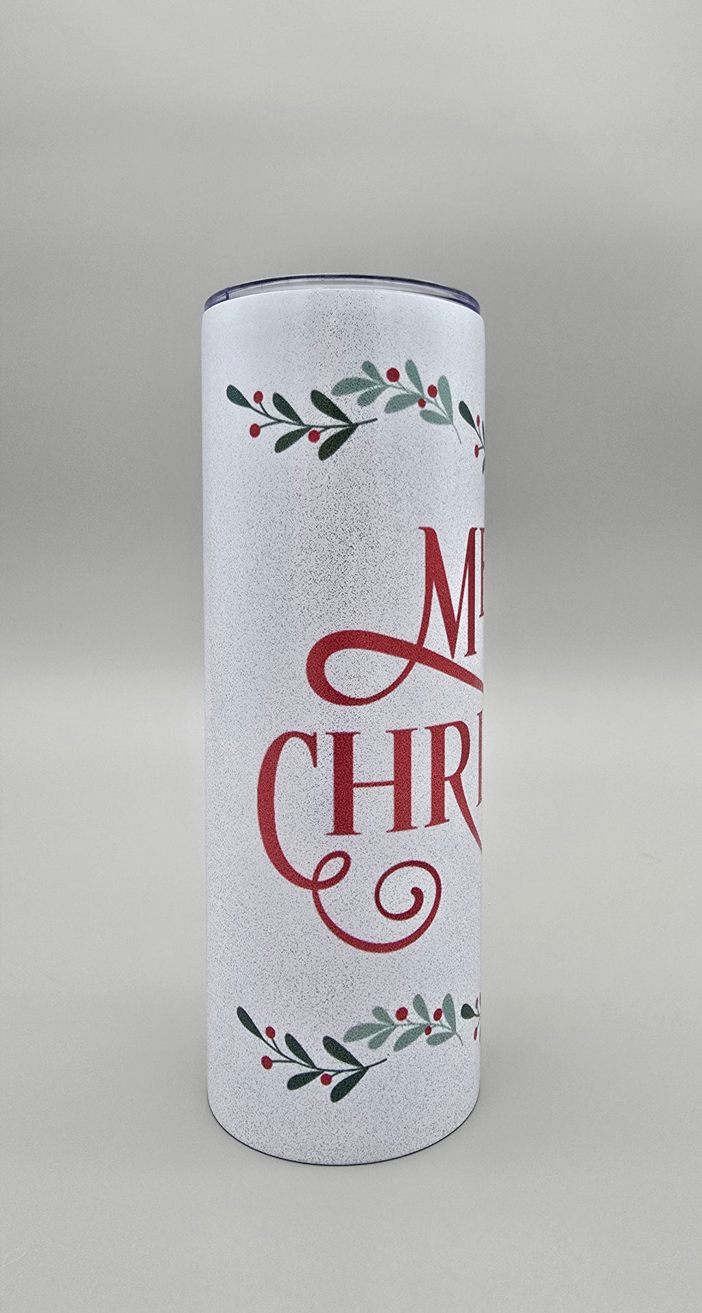 Merry Christmas 20oz Metallic Glitter Straight Skinny Tumbler W/ Sliding Lid & Straw