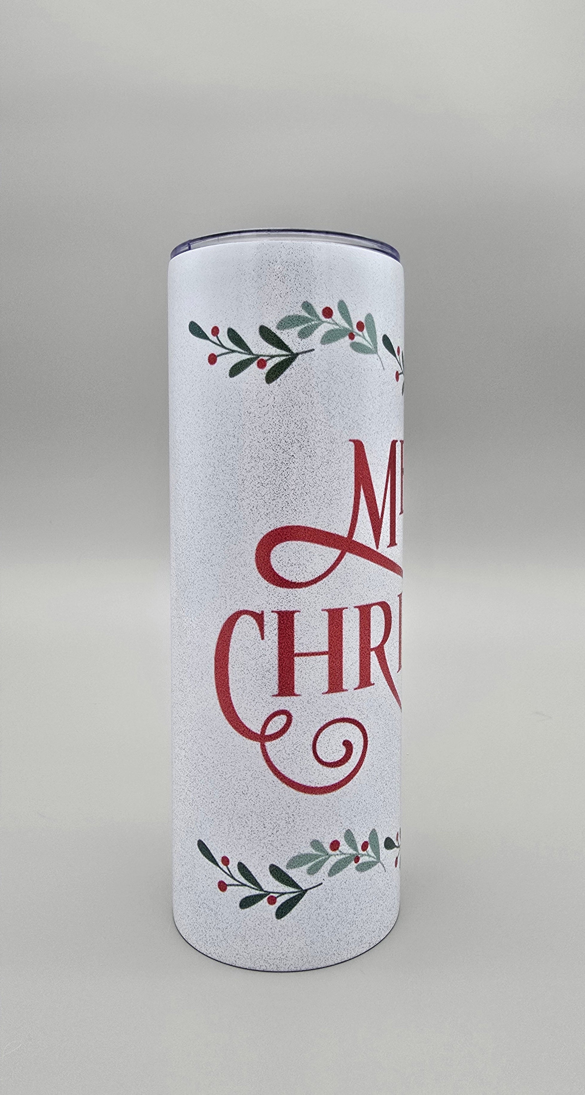 Merry Christmas 20oz Metallic Glitter Straight Skinny Tumbler W/ Sliding Lid & Straw