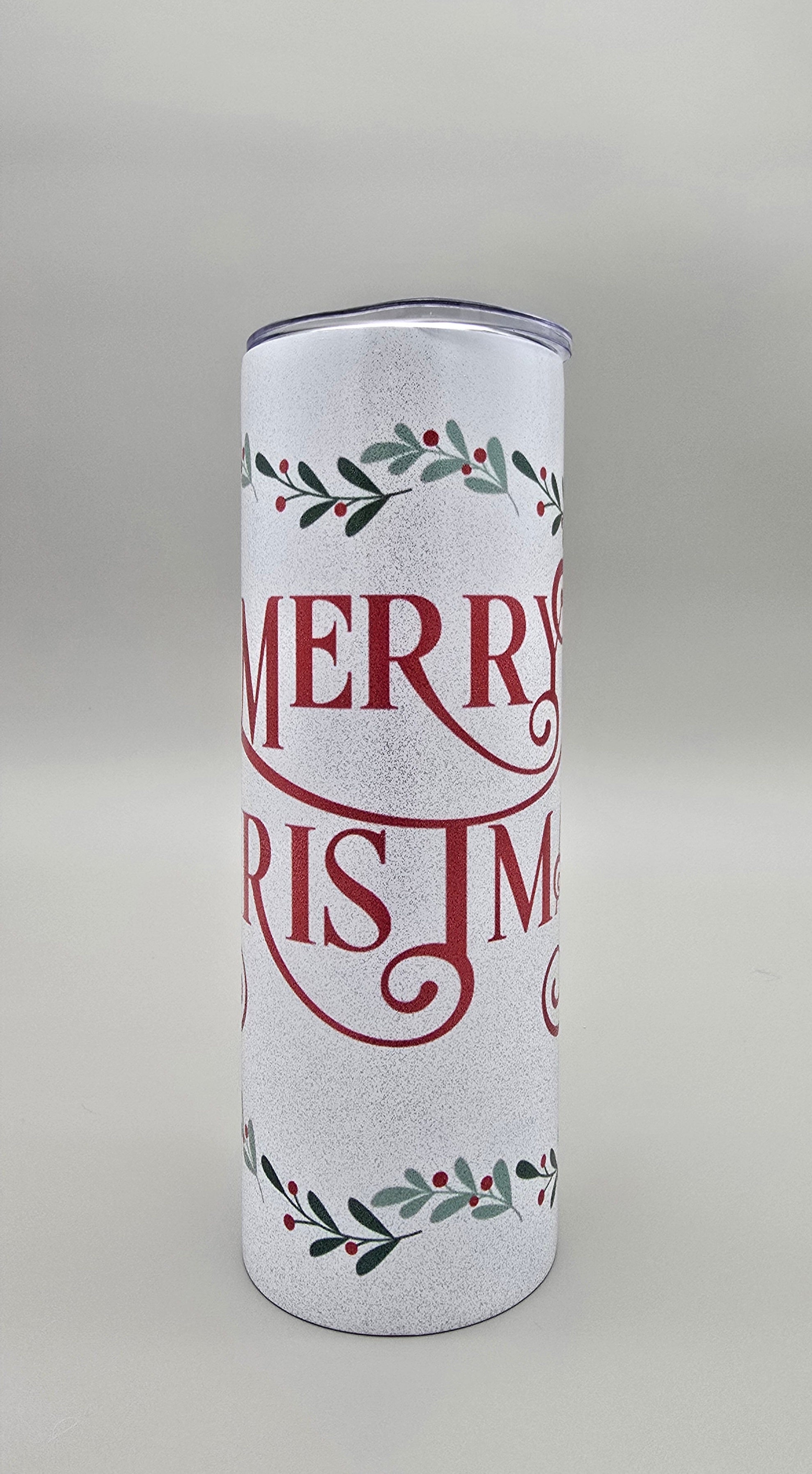 Merry Christmas 20oz Metallic Glitter Straight Skinny Tumbler W/ Sliding Lid & Straw