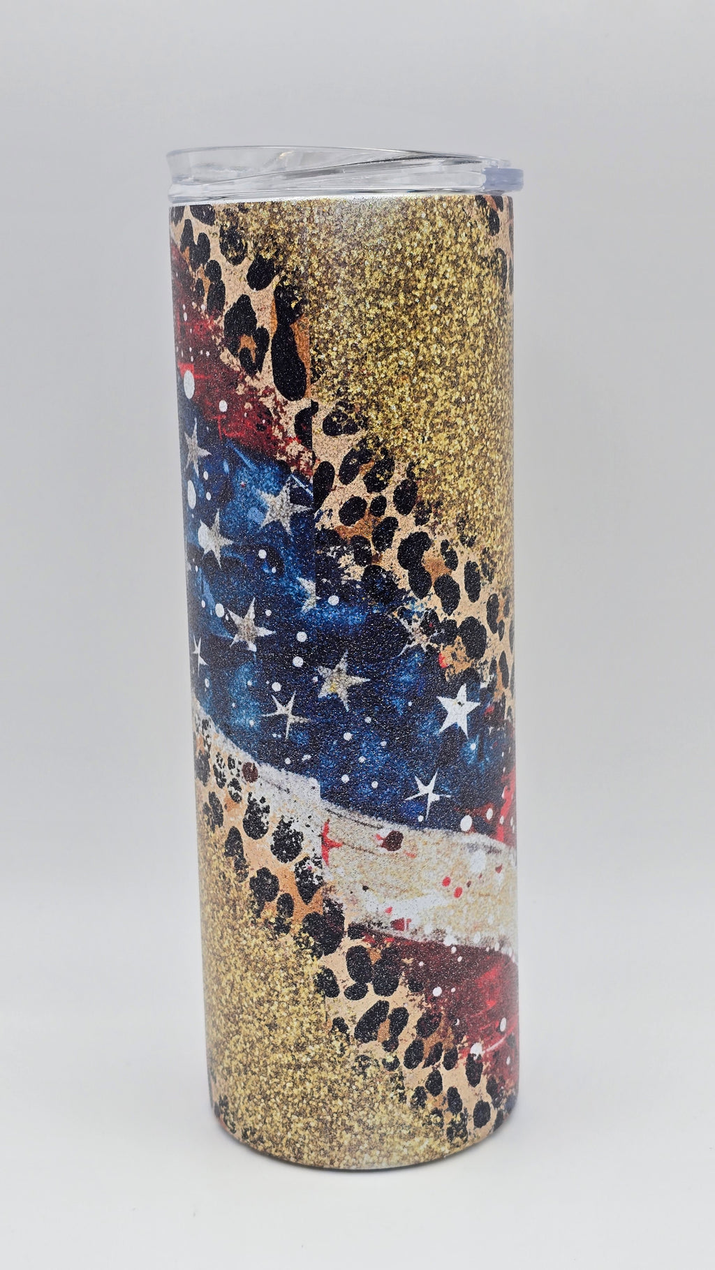 Patriotic Metallic Glitter 20oz Straight Skinny Edge Tumbler