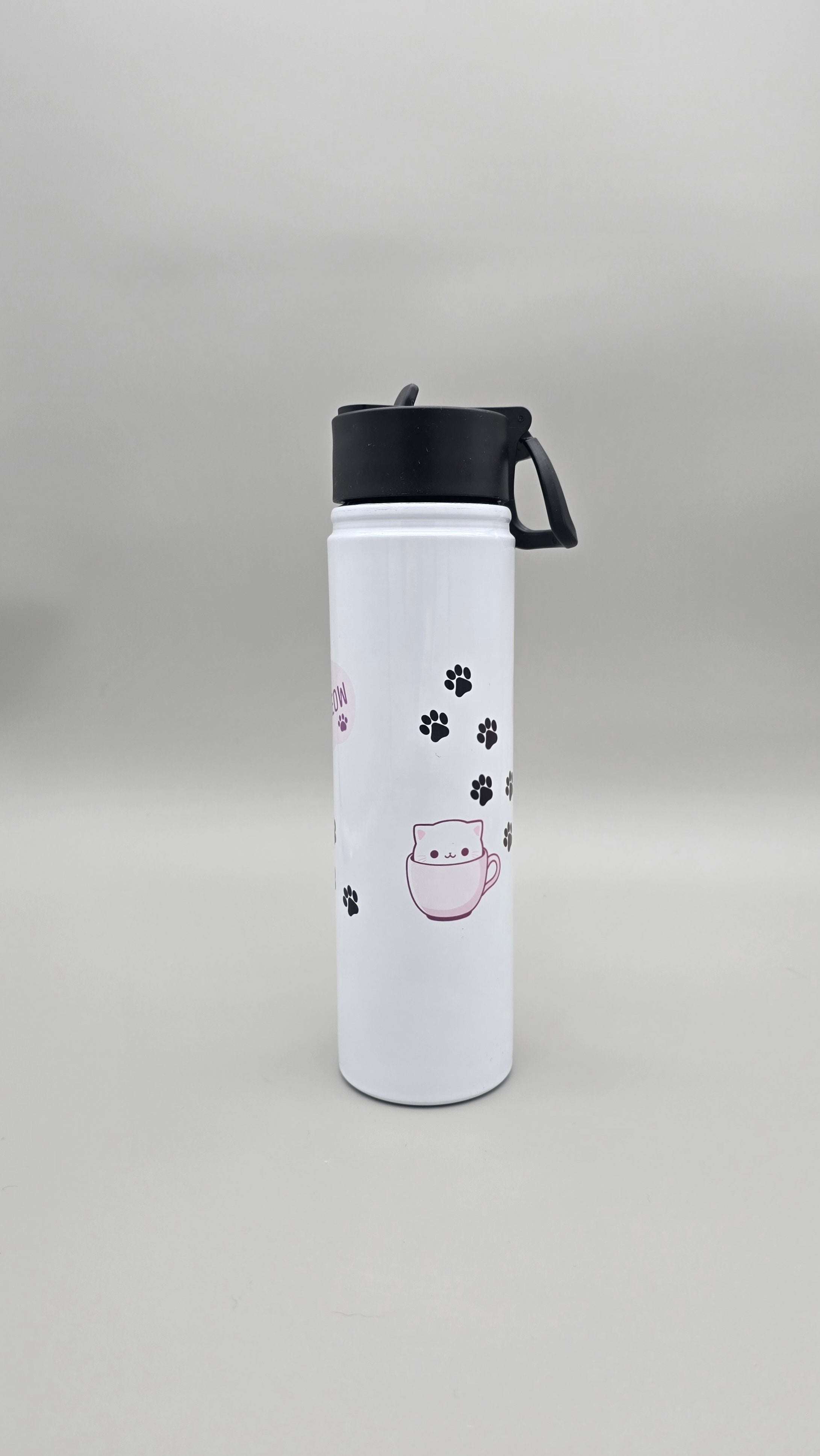 Cat in Pink Cup Paw Prints
