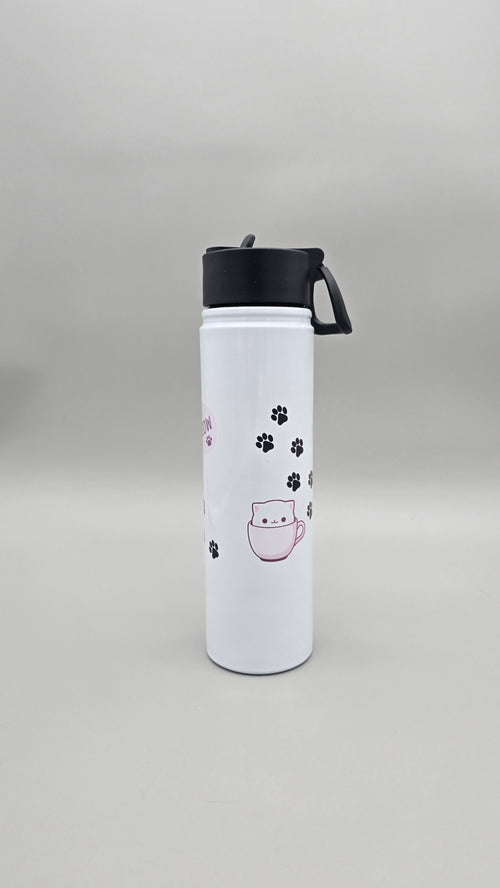 Cat in Pink Cup Paw Prints