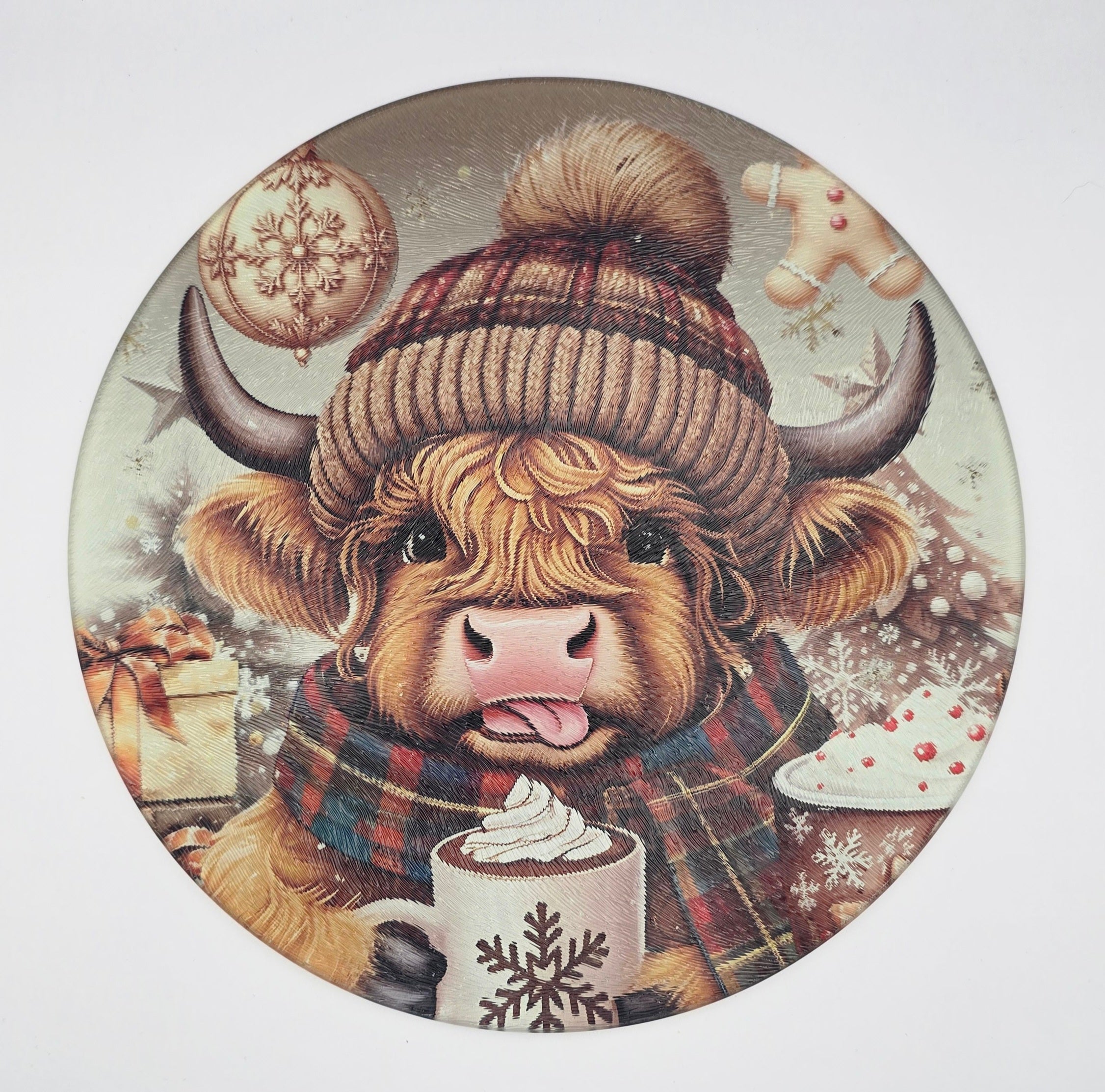 Holiday Highland Cow Textured Glass Cutting Board
