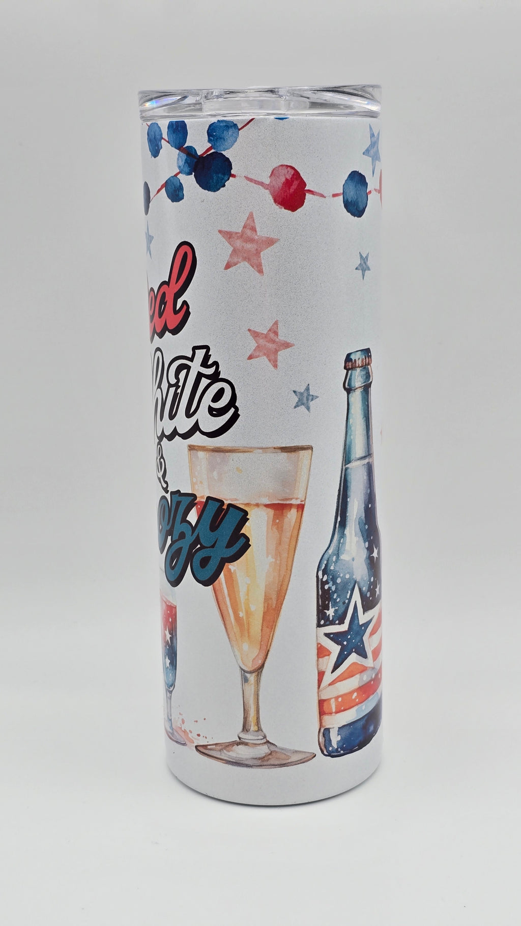 Red, White & Boozy Holographic Straight Skinny Tumbler