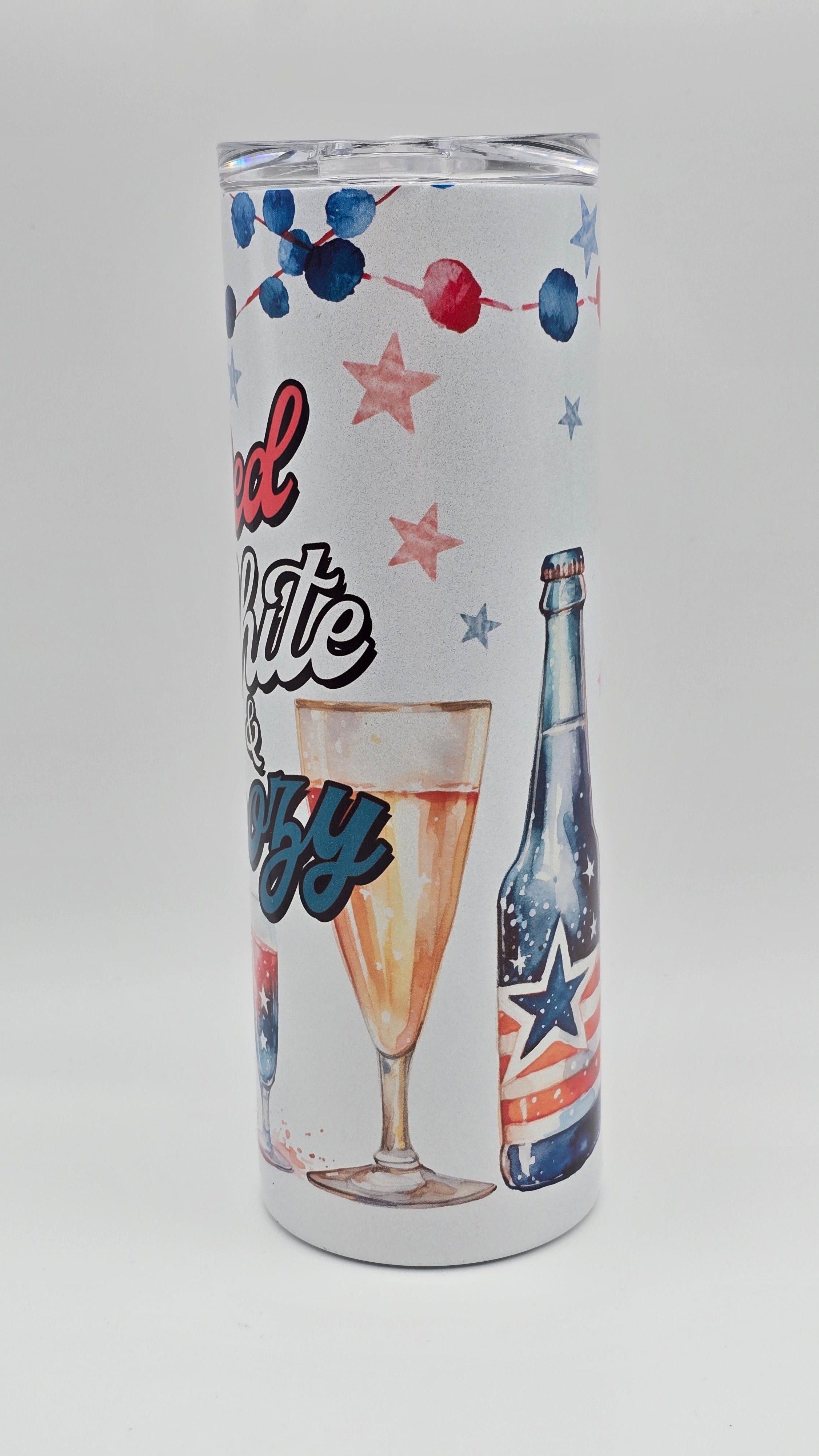 Red, White & Boozy Holographic Straight Skinny Tumbler