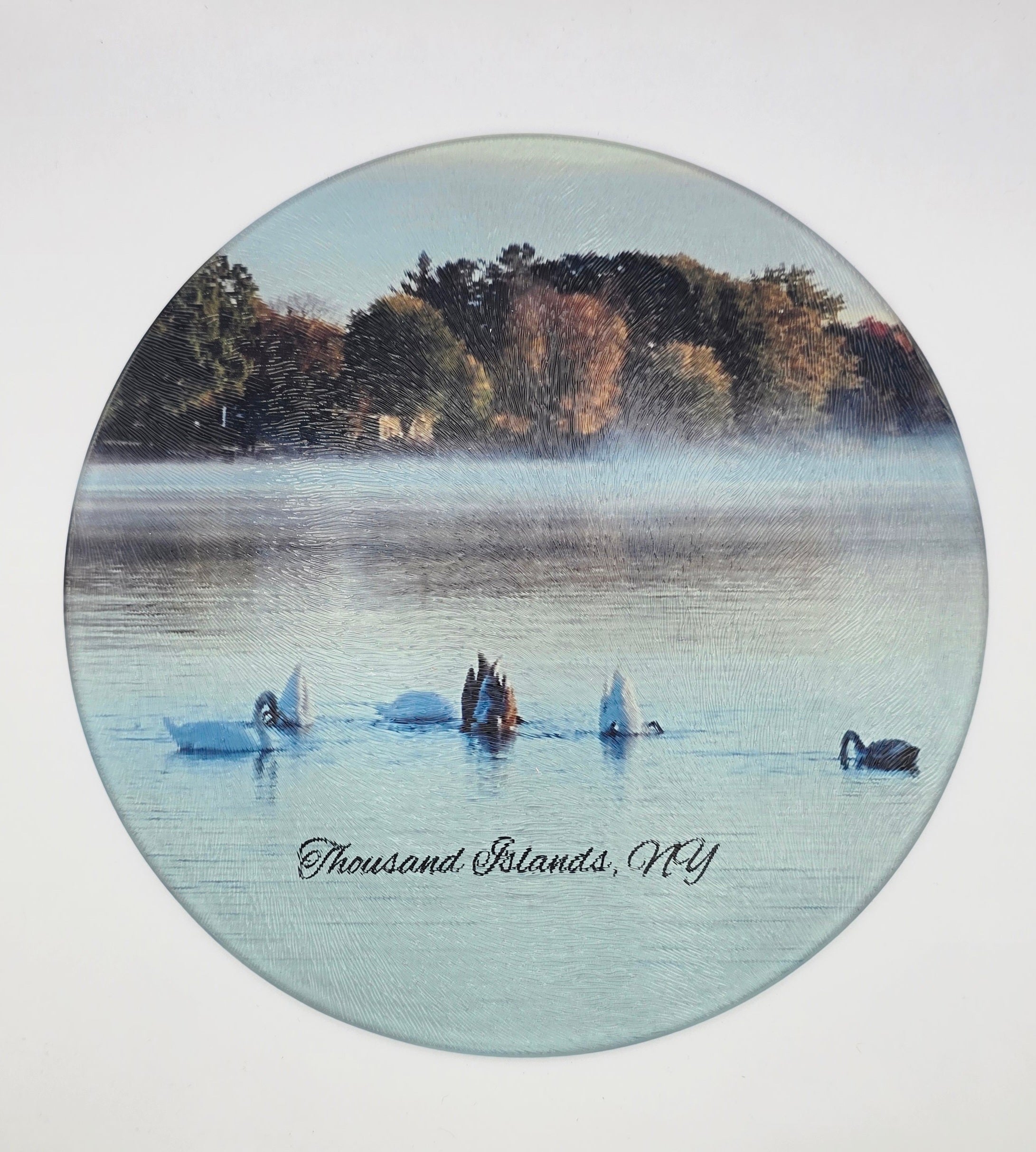 Swans Swimming in the Bay Textured Glass Cutting Board