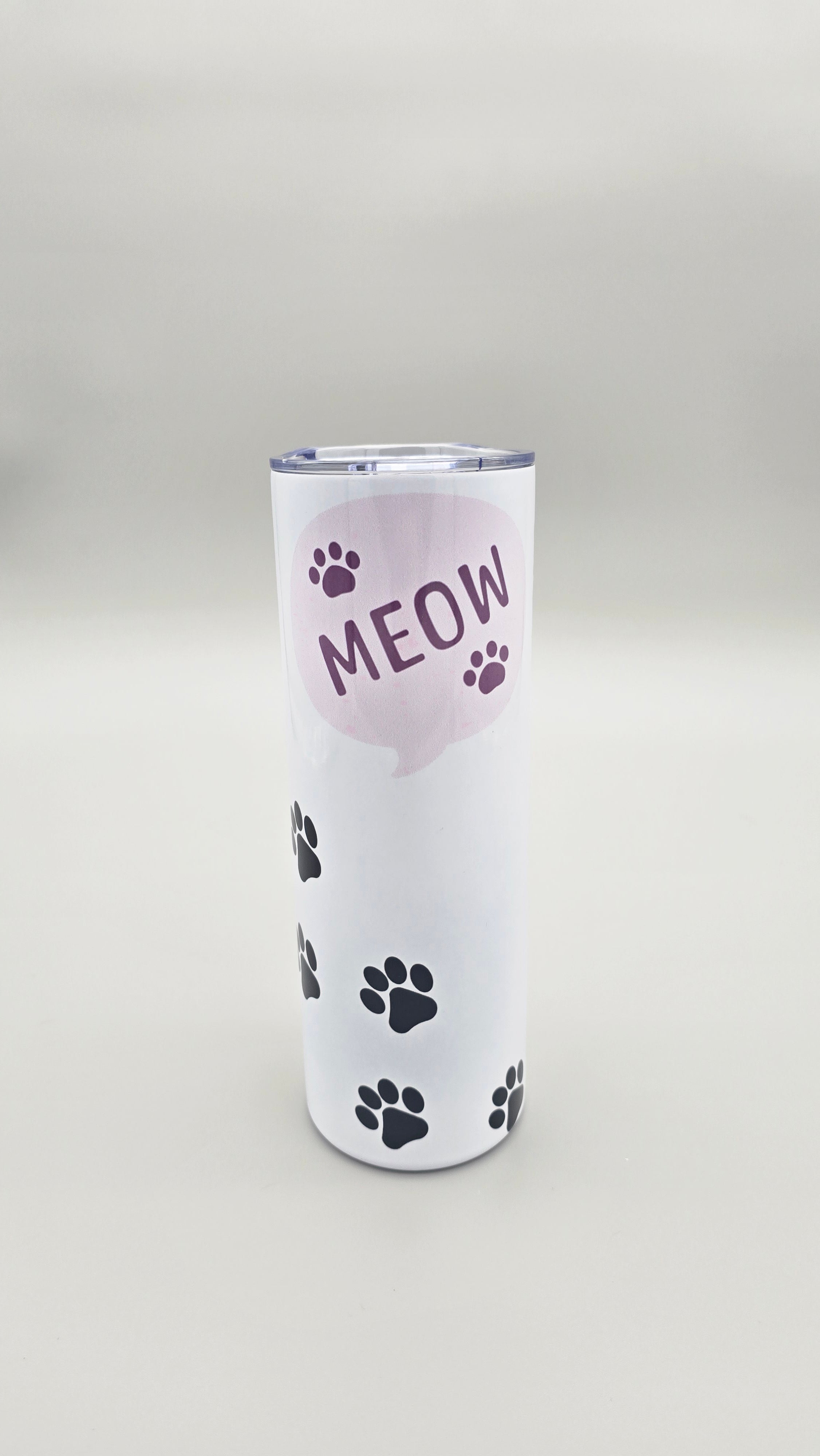 Cat in Pink Cup Paw Prints 20oz Straight Skinny Tumbler