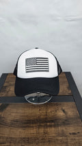 Black and White American Flag Mesh Trucker Hat